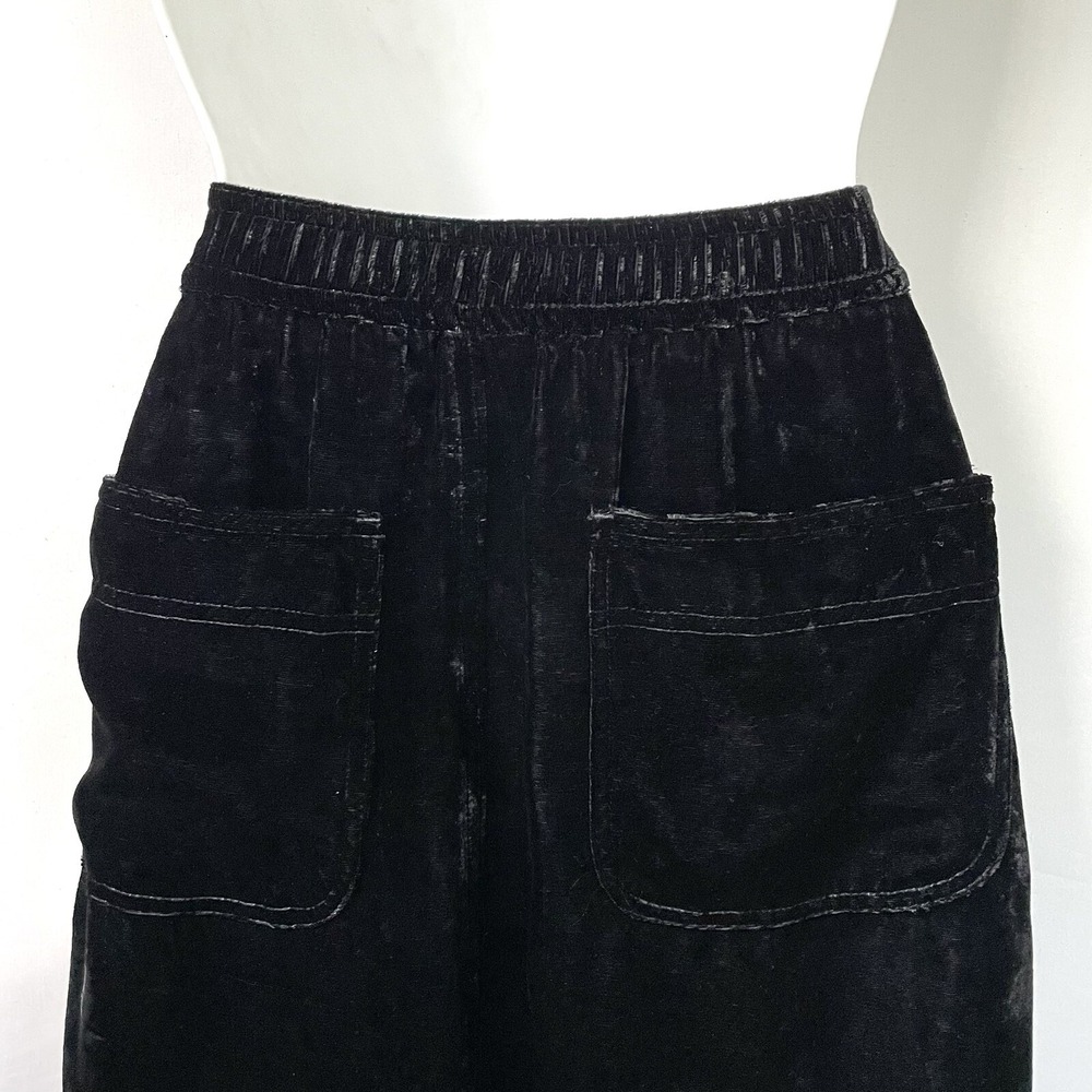 J. Jill Black Crushed Velvet Maxi Skirt Petite 4P Elastic Waist Pockets - Picture 5 of 7